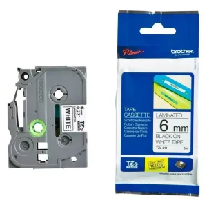 Cinta Brother Tze-211 Negro sobre Blanco 6mm x 8m